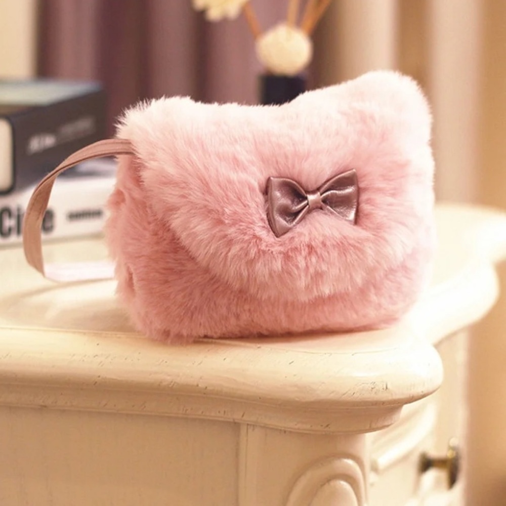 Lovely Bow, Mini Shoulder Bag/Cross body Bags faux fur pink